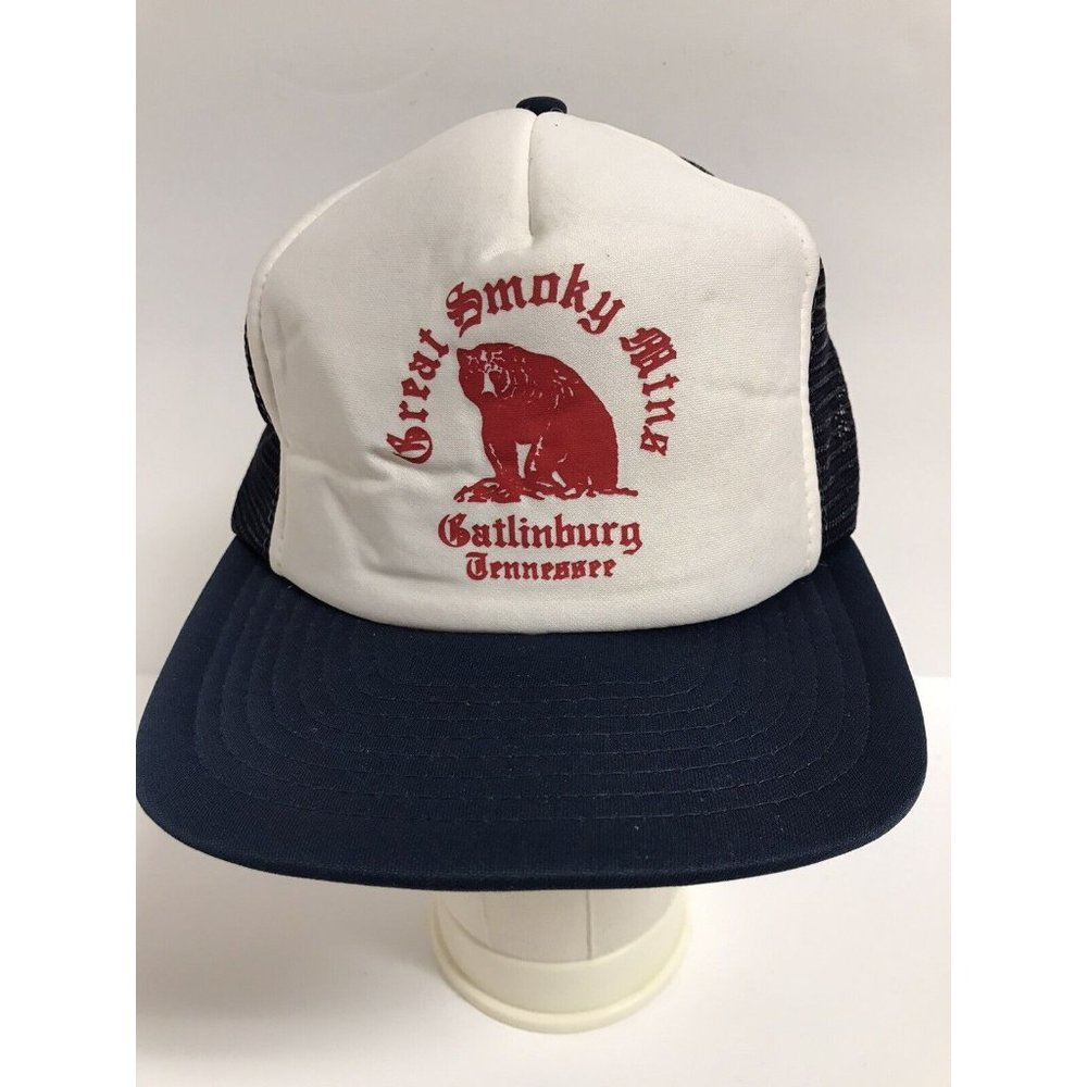 Great Smoky Mountains Vintage Snapback Trucker White Blue Mesh Hat